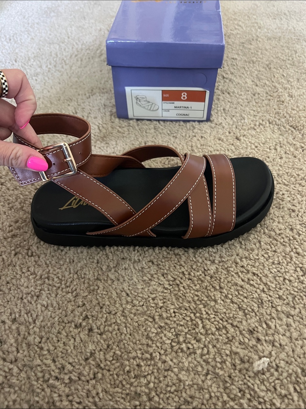 TALULAH Cognac Brown Leather Strappy Sandals